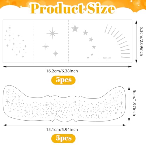 Glitter Freckles Face Tattoo, 10PCS Silver Glitter Freckles, 2 Styles Body Face Glitter for Women Girls, Cute Star Waterpr...