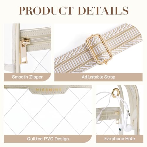 Missnine Clear Bag for Stadium Events Clear Sling Bag Fanny Pack Crossbody Purse for Sport Concert with Side Mesh Pocket