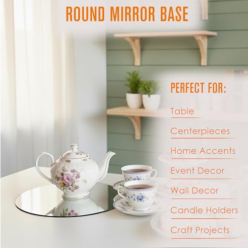 Houseables Mirror Centerpieces for Tables, Round Mirrors for Centerpieces, Mirrored Trays, Round Table Plate Tray, Circle,...