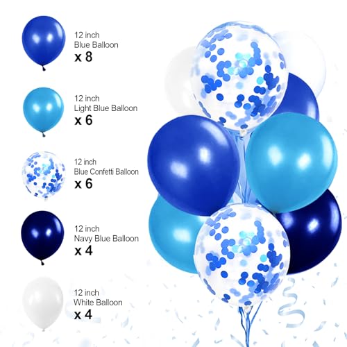 Iysoll Blue Birthday Party Decorations for Boys Men Happy Birthday Banner Balloons Navy Royal Light Blue Pom Poms Foil Cur...