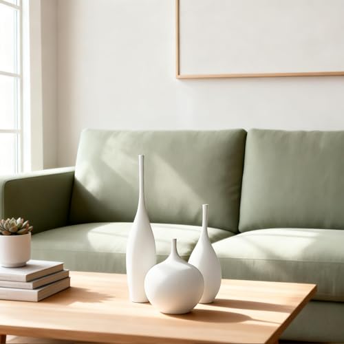 Relexome White Ceramic Vase Modern Boho Wabi-Sabi Flower Vase Set of 3 Decorative Aesthetic Vases for Centerpieces Pampas ...