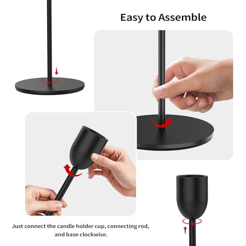 ChefBee Black Tall Candle Candlestick Holder, 3PCS Taper Pillar Candle Sticks Stand Holders Decor, Centerpiece Dining Tabl...