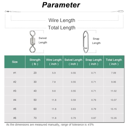 AMYSPORTS High Strength Fishing Leaders Steel Heavy Duty Fishing Leader Wire Line Stainless Wire Leaders Saltwater White N...