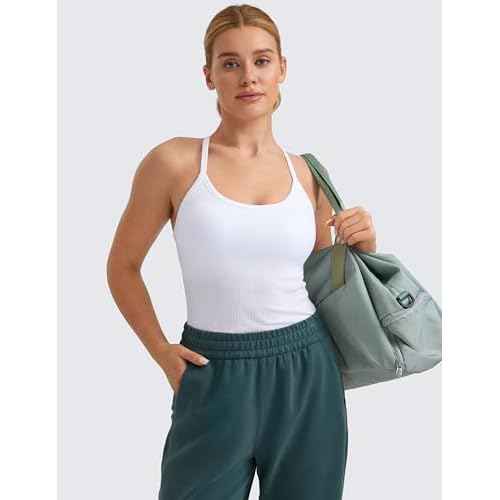 CRZ YOGA Seamless Workout Tank Tops for Women Racerback Athletic Camisole Sports Shirts with Built in Bra