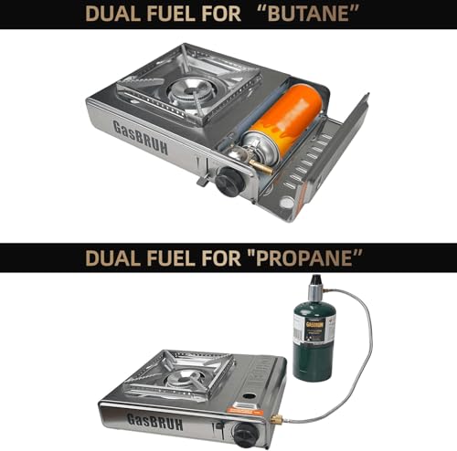 GasBRUH Propane or Butane Stove with Windblocker,Dual Fuel 10000BTU Stainless Steel Portable Camping Stove with CarryCase,...