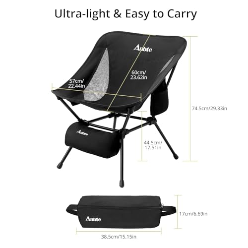 Anbte Extra Height & Width Portable Camping Chair, 400LBS Capacity Compact Folding Chair with Square Frame Quick Setup Sto...