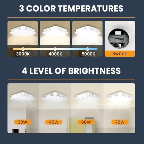 LED Canopy Light 70W 3CCT 3000/4000/5000K, 30/45/60/70W Selectable, IP65 Waterproof, LED Canopy Lights Outdoor, Dim 100-27...