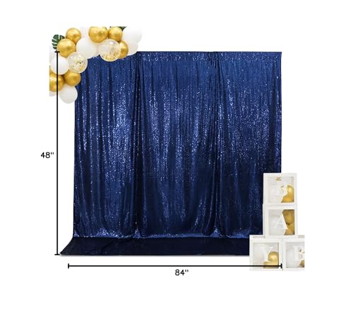 SquarePie Sequin Backdrop Non-Transparent Background Sparkly Curtain for Wedding Party 4FT x 7FT Navy Blue