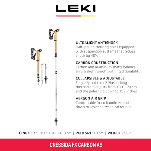 LEKI Cressida FX Carbon AS Collapsible Lightweight Walking Poles for Trekking & Hiking