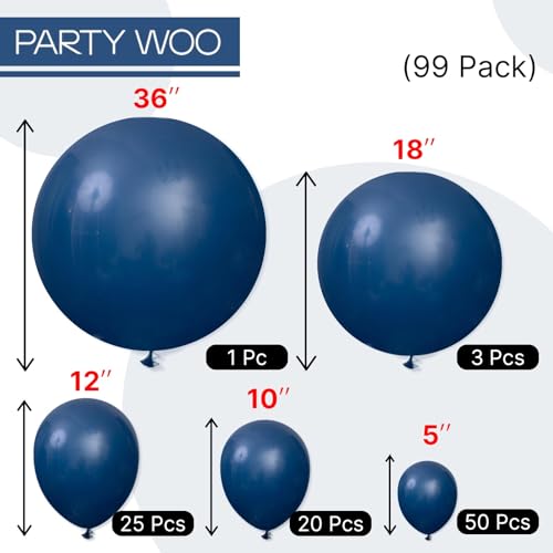 PartyWoo Navy Blue Balloons 99pcs Different Sizes of 36 18 12 10 5 Inch Dark Blue Balloon Arch Kit Garland for Graduation ...