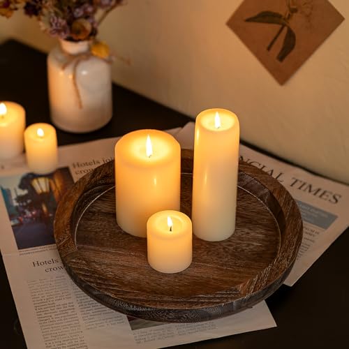 Hanobe Candle Plate Holder Tray: Round Wood Decorative Candle Plate Decor Farmhouse Table Centerpiece Rustic Wood Tealight...