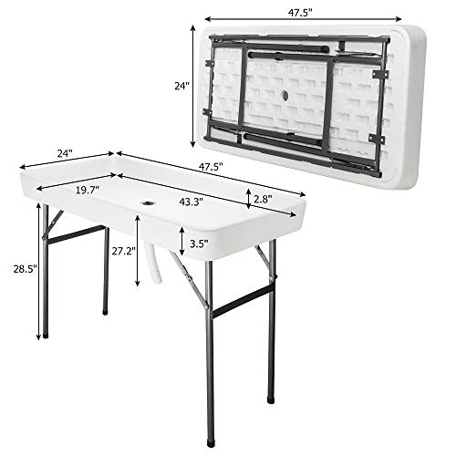 VINGLI 46" Extra Large Party Ice Cooler Folding Table, Portable Tailgate Camp Fishing Cleaning, Plastic with Matching Skir...