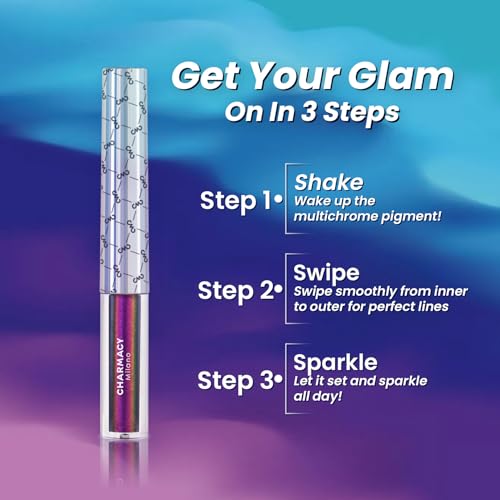 CHARMACY Chameleon Glitter Liquid Eyeliner, Metallic Shade Color Shift Eye Liner, Highly Pigmented, 24H Long-Lasting, Wate...