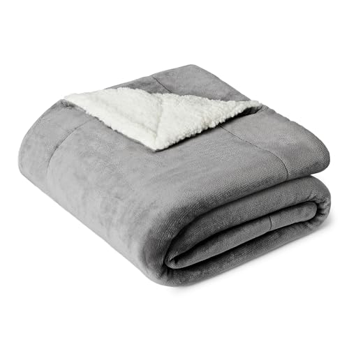 Amazon Basics Reversible Sherpa Throw Blanket, Dark Gray, 50"x60"