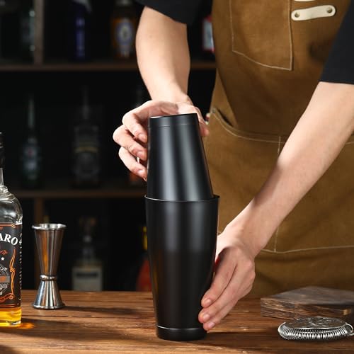 Cocktail Geek Boston Shaker Set, 28 Oz and 18 Oz Weighted Tins, Matte Black Stainless Steel, Hand Wash (Matte Black)