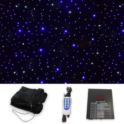 SEDAMORALLY LED Stage Starry Sky Cloth Background,White and Blue Foldable Wedding Stage Star Curtain Backdrops,DMX512 Cont...