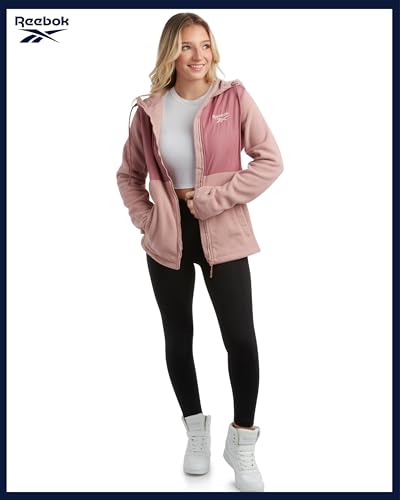 Reebok Womens Fleece Jacket - Lightweight Super Soft Polar Fleece Lined Outerwear - Zip Up Hooded Winter Jackets for Women