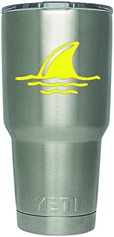 DD329Y 2 Pack- Shark Fin in Water Decal Sticker (Decal ONLY Cup NOT Included) | 3 Inches | Premium Quality Yellow Vinyl | ...