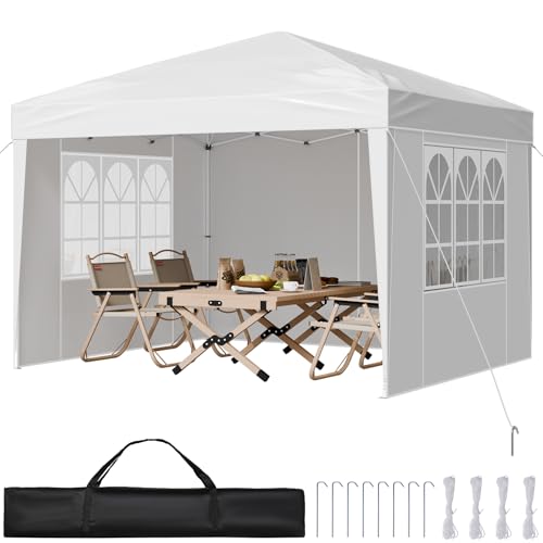 VEVOR Pop Up Canopy, 10 x 10 FT Instant Canopy Portable Gazebo with 3 Sidewalls & 2 Ventilated Windows, Height Adjustable ...