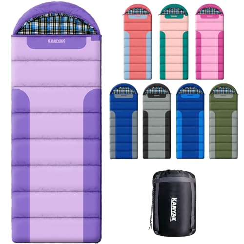 Cotton Flannel Lined Sleeping Bag for Adults Teens Kids, Cold Weather &Warm, 3 Seasons, Lightweight Compact Camping Essent...