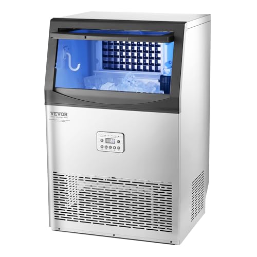 VEVOR Commercial Ice Maker Machine, 90lbs/24H Ice Maker Machine with 33lbs Storage Capacity, 50 Ice Cubes in 15 Minutes, LED Digital Display Freestanding Self-Cleaning for Bar Office Restaurant