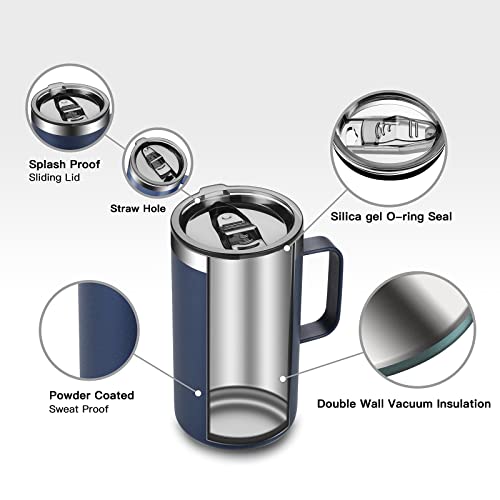 KXIAOCHEN 20oz Insulated Coffee Mug with Lid, Stainless Steel Coffee Cup, Double Wall Vacuum Coffee Tumbler with Handle, P...