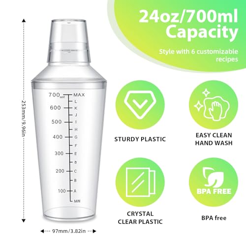 WELKOR Plastic Boston Cocktail Shaker Set, 6 Pack 24oz Shatterproof Bartender Kit with Built-in Strainer Lids, Travel Bar ...