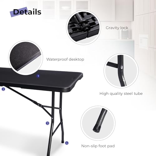 Byliable Folding Table 6ft Portable Heavy Duty Plastic Fold-in-Half 6 Foot Foldable Table Utility Dining Indoor Outdoor wi...