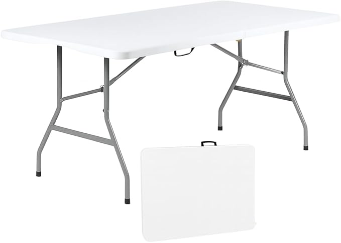 +gardenlife Folding Table 6ft | Heavy Duty Plastic Event Table with Carrying Handle | No Assembly Required | Portable with...