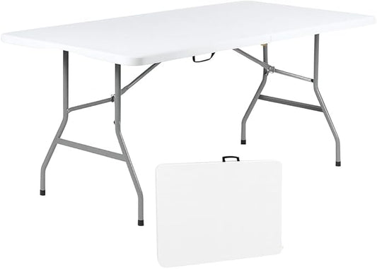 +gardenlife Folding Table 6ft | Heavy Duty Plastic Event Table with Carrying Handle | No Assembly Required | Portable with...