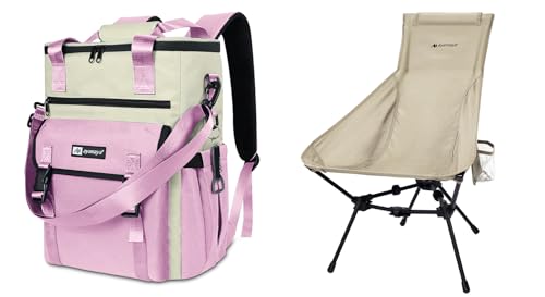 ayamaya Ultralight Chair + Backpack Cooler, High Back Aluminum Widen Frame Structure Folding Chair wigh Side Pocket, Pink ...