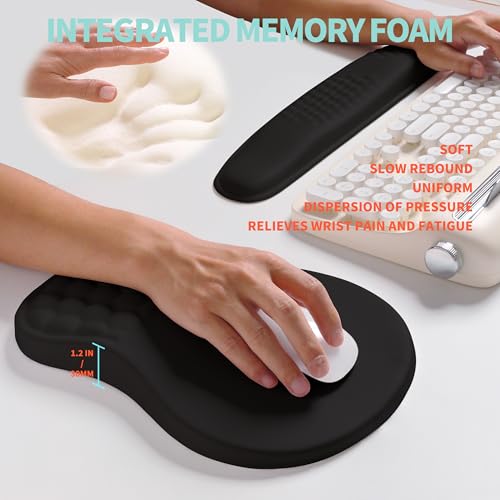 KUOSGM 2-in-1 Ergonomic Set, Wave Rise Keyboard Wrist Rest and Massage Bulge Slope Mouse Pad Wrist Support, Cushion Memory...
