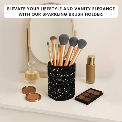 Glitter Brush Holder | Black Glitter Makeup Brush Holder for Women, Girls | Shiny Cute Makeup Organizer Black Glittery App...