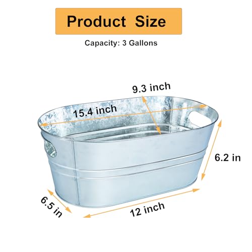 4 Pack Galvanized Metal Ice Buckets, 3 Gallon Ice Buckets for Parties Wine Beverage Tub with Carry Handle for Home/Bar Bee...