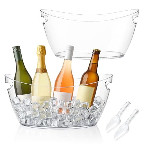 2-Pack Clear Acrylic Ice Buckets for Parties (5.5L Each) – Large Plastic Beverage Tubs with Scoops – Wine Bucket Chiller f...