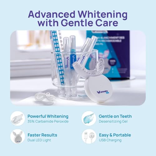 Whitebite Pro Teeth Whitening Kit for Sensitive Teeth – Dual LED Light + 35% Carbamide Peroxide Gel + Remineralizing Gel |...