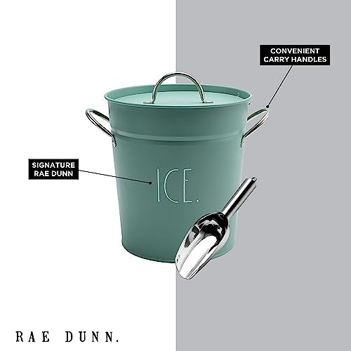 Rae Dunn Ice Bucket with Scoop - Stainless Steel Bucket with Handle, Lid and Ice Scooper - 4 Qt. Storage Bin for Ice Cubes...