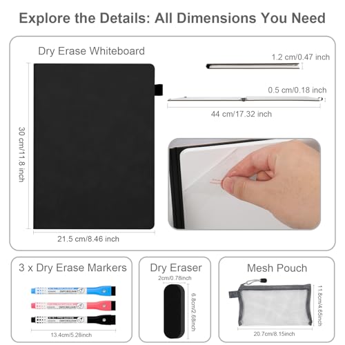 AGM Portable White Board Dry Erase Notebook, 12" x 9" Double Sided Folding Whiteboards with 3 Pens, Small Travel Dry Erase...