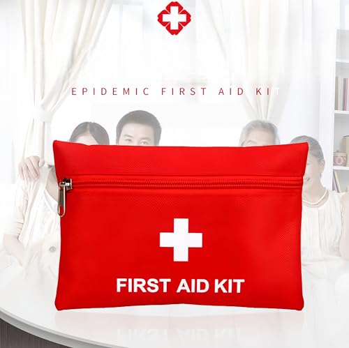 First Aid Kit Emergency Empty Medicine Storage Bag for Travel Portable Rescue Pill Pocket with Zipper Waterproof Small Red...