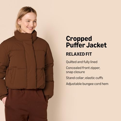 Amazon Essentials Womens Cropped Full-Zip Puffer Jacket (Quilted Matte or Sherpa Fleece)