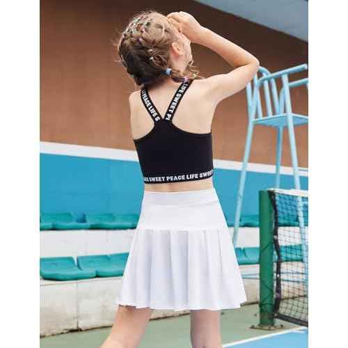 Arshiner Girl's Tennis Skirts with Shorts Athletic Pleated Skirt Workout Performance Skorts with Pockets for Kids 4-13Y