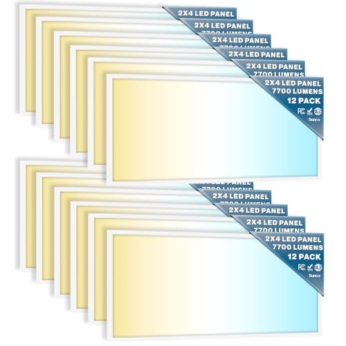Sunco 12 Pack 2x4 LED Flat Panel Light Drop Ceiling Office Fixture, 7700 LM, Selectable Features, 40W/50W/60W, 4000K/5000...