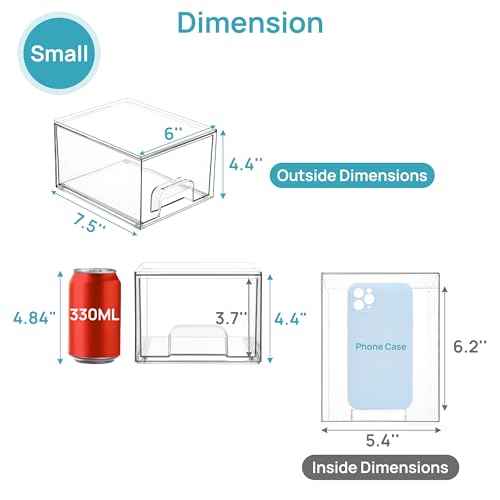 Vtopmart 4 Pack Small Clear Stackable Storage Drawers,Acrylic Bathroom Makeup Organizer,Plastic Storage Bins For Vanity, Undersink, Kitchen Cabinets, Pantry, Home Organization