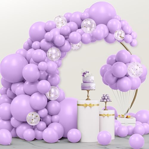JOYIN 150 Pcs Pastel Purple Balloons, Different Sizes 18 12 10 5 Inch Pastel Purple Latex Balloon Arch Kit with Instructio...