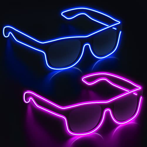 YouRfocus Wireless Led Light up Glasses 2 Pack Glow in The Dark Neon Rave Glasses for Rave Party, EDM, Halloween, Christma...