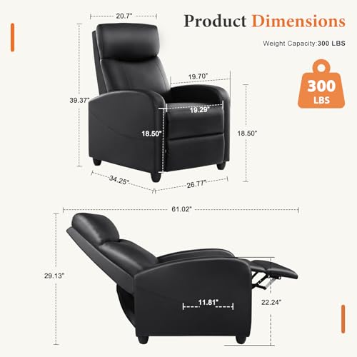 Sweetcrispy Recliner Chair PU Leather Recliner Sofa No Massage, Home Theater Seating with Lumbar Support, Adjustable Push ...