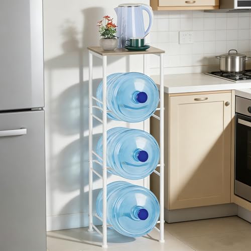 OYEAL Water Bottle Storage Holder 5 Gallon Drink Dispenser Stand with Table 3-Tier Heavy Duty Water Cooler Jug Rack Water ...