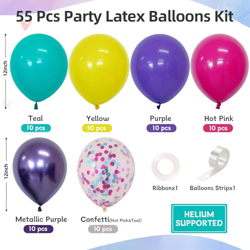 CVPARTYON Pink Blue Purple Balloon, 60 Pcs 12 Inches Hot Pink Metallic Purple Yellow Confetti Balloons for Birthday Party ...