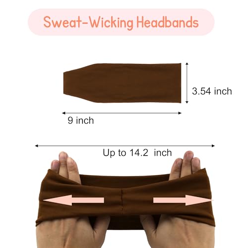 SUNBAK 6-Pack Wide Non-Slip Headbands for Women-4-Inch Wide Stretchy Yoga & Workout Hair Bands – Sweatproof, Comfortable, ...