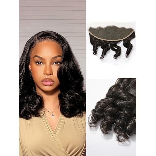 LUVME 13x4 Loose Wave Lace Frontal - 100% Human Hair, HD Transparent Lace, 150% Natural Black, 14 Inch